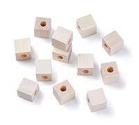 Beadthoven 50 pcs 20mm Wooden Square Beads Natural Blank Unfinished Cube Beads Wood Large Hole Beads for Jewelry Crafts Making, Hole: 8-8.5mm