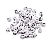 Beadthoven 50g/300pcs 6mm Acrylic Alphabet Cube Beads Letter E Square Pony Loose Beads Spacers for Jewellery Bracelet Making (White)