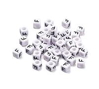 Beadthoven 50g/300pcs 6mm Acrylic Alphabet Cube Beads Letter F Square Pony Loose Beads Spacers for Jewellery Bracelet Making (White)