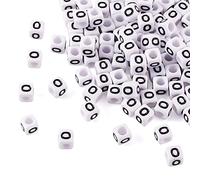 Beadthoven 50g/300pcs 6mm Acrylic Alphabet Cube Beads Letter O Square Pony Loose Beads Spacers for Jewellery Bracelet Making (White)