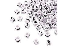 Beadthoven 50g/300pcs 6mm Acrylic Alphabet Cube Beads Letter S Square Pony Loose Beads Spacers for Jewellery Bracelet Making (White)