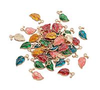 Beadthoven 50pcs Enamel Leaf Charms Gold Plated 5 Colors Alloy Tree Leaves Dangle Charms Hawaii Style for Necklace Bracelet Jewelry Making DIY Crafting