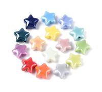 Beadthoven 50pcs Handmade Porcelain Star Beads Fancy Bright Glazed Porcelain Star Shape Ceramic Bead for DIY Crafts Bracelets Necklaces Jewelry Making, Hole: 2mm