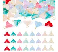 Beadthoven 50Pcs Mermaid Tail Glass Charms Transparent Colorful Small Fish Tail Dangle Charms Ocean Sea Summer Charm with Golden Loop for DIY Earrings Necklace Bracelets Jewelry Making Crafts