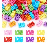 Beadthoven 50pcs Opaque Word Love Acrylic Beads Large Hole Multicolor Word Message Letter Love Loose Beads Spacers for DIY Necklace Bracelet Jewelry Making Supplies Wedding Valentine's Day