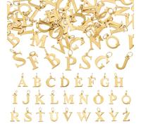 Beadthoven 52Pcs Golden 26 Letter Charms 304 Stainless Steel A-Z Alphabet Pendants Flat Capital Letter Initial Metal Charms with Jump Rings for DIY Necklace Earrings Keychain Jewelry Making Craft