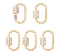 Beadthoven 5Pcs Oval Screw Carabiner Lock Charms 19x11x2mm Golden Brass Cubic Zirconia Necklace Lock Clip Charms Small Metal Locking Carabiner Clasps for DIY Necklace Bracelet Keychain Jewelry Making