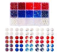 Beadthoven 600pcs 4th of July Glass Beads Set 6mm Round Ball Bicone Crystal Beads Patriotic Beads Independence Day Spacers Red Blue White Glass Beads for Jewelry Necklace Bracelet Earring DIY Crafts