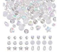 Beadthoven 600pcs Transparent Acrylic Beads 6 Styles Heart Star Round Bicone Teardrop Crystal Beads Charms Clear AB Plated for Jewellery Bracelet Making