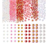 Beadthoven 60G 4-8mm Pink Red Mix Pearls and Rhinestones, Mix Flatback Half Round Pearls for Nail Decorations Resin Rhinestones Rose Flower Cabochons Half Pearls for Crafts Shoes Bedazzling Makeup