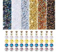 Beadthoven 60G Black White Gold Flatback Rhinestones and Pearls for Nails 4-8mm Mix Half Round Pearls Beads for Bedazzling, Resin Rhinestone Cabochons for Nail Art Shoes Gem Decorations Makeup