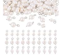 Beadthoven 60pcs 3 styles Natural Freshwater Cultured Pearl Pendants White Rice Oval Pearl Charms Drop Beads with Platinum Tone Brass Jump Rings for DIY Necklaces Bracelets Earrings Jewelry Making