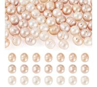 Beadthoven 60pcs Natural Cultured Freshwater Pearl Beads 6-8.5mm Grooved Potato Shape Pearl Beads for DIY Necklace Bracelets Wedding Jewelry Making, Hole: 0.6-0.7mm