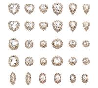 Beadthoven 60pcs Sew on Rhinestones Assorted Clear Glass Crystals Gems with Golden Metal Prong Settings Diamond Heart Oval Sewing Claw Flatback Rhinestone for Clothes Jewelry Craft DIY Dress Garments