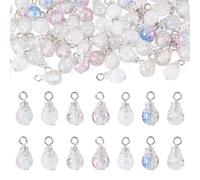 Beadthoven 63Pcs Mix Crystal Glass Dangle Charms White Clear Crackle Glass Teardrop Charms Round Pearl Bead Pendants for Jewelry Making DIY Chain Necklaces Bracelet Earrings Keychain Craft