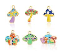 Beadthoven 6Pcs Colorful Enamel Mushroom Charms Golden 304 Stainless Steel Mushroom Pendants Small Kawaii Cute Enamel Dangle Charms for Jewelry Making Earrings Necklace Keychains DIY Crafts