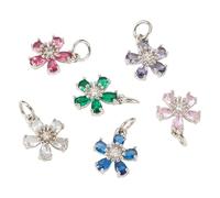 Beadthoven 6pcs Flower Cubic Zirconia Pendants Platinum Plated Brass Small Crystal Daisy Flower Charms Faceted Glass Rhinestone Charms with Jump Ring for Jewelry DIY Necklace Bracelet Earrings Crafts