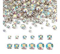 Beadthoven 780pcs Sew on Rhinestones 3/4/5/6/7/8mm Round Crystal AB Glass Rhinestones Gems with Metal Prong Settings Sewing Claw Flatback Rhinestone for Clothes Jewelry Craft DIY Dress Shoes Garment