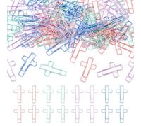 Beadthoven 80Pcs Cross Paper Clips Cute Metal Paper Clip Christian Cross Clips Versatile Bible Study Supplies for Notepads Files Folders Bookmarks Office School Home Desk Organizers, Pastel Color