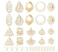 Beadthoven 80pcs Geometry Earring Making Starter Kit Golden Alloy Filigree Hollow Teardrop Round Rectangle Fan Oval Charms Metal Pendants with Earring Hooks Jump Rings for DIY Jewelry Making Women