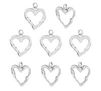Beadthoven 8Pcs Brass Heart Charms for Jewelry Making, 2 Styles Platinum Heart Dangle Charms Metal Hollow Love Heart Charms Pendants for DIY Crafts Bracelet Earring Necklace Making Tiny Accessories