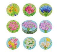 Beadthoven 8pcs Diamond Painting Coaster Flower Pattern 5D Diamond Art Coaster Cup Mat Kits with Tools for DIY Cup Drinks Coasters Desktop Decorations