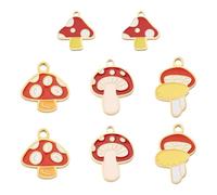 Beadthoven 8Pcs Yellow Red Enamel Mushroom Charms Golden 304 Stainless Steel Mushroom Pendants Small Kawaii Cute Enamel Dangle Charms for Jewelry Making Earrings Necklace Keychains DIY Crafts