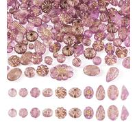 Beadthoven 90-100pcs Assorted Bohemia Acrylic Beads Transparent Kawaii Aesthetic Beads Heart Flower Bow Round Metal Enlaced Czech Beads Bulk for Bracelet Earrings Necklace DIY Craft Violet Purple