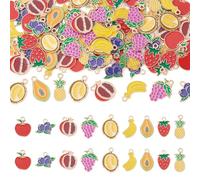 Beadthoven 90Pcs Fruit Charms Pendants for Jewelry Making, 9 Styles Assorted Gold Plated Enamel Mixed Grape Apples Banana Strawberry Pineapple Metal Charms DIY Accessory for Bracelet Necklace Keychain