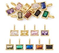 Beadthoven 9Pcs Gold Plated Cubic Zirconia Charms Rectangle Crystal Rhinestone Charms Dangle Bead Long-Lasting Brass Birthstone Pendants for Jewelry Making Necklace Earrings Bracelet DIY Craft