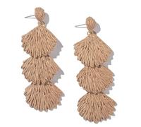 Beadthoven Boho Raffia Rattan Earrings Bohemian Style Handmade Woven Straw Shell Shape Drop Earrings for Summer Beach Holiday Statement Jewellery