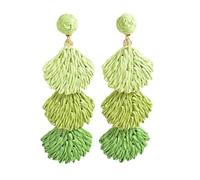 Beadthoven Boho Raffia Rattan Earrings Bohemian Style Handmade Woven Straw Shell Shape Drop Earrings for Summer Beach Holiday Statement Jewellery