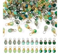 Beadthoven Crystal Bead Dangle Charm Faceted Glass Drop Bead Charms Tiny Dangles with Gold Platinum Plated Flower Beads Caps for DIY Necklaces Earrings Crafts Jewelry Making, Glass, No Gemstone