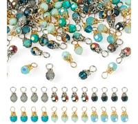 Beadthoven Crystal Bead Dangle Charm Faceted Glass Drop Bead Charms Tiny Dangles with Gold Platinum Plated Flower Beads Caps for DIY Necklaces Earrings Crafts Jewelry Making, Glass, No Gemstone