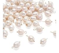 Beadthoven Natural Cultured Freshwater Pearl Pendants Irregular Pearl Charms Oval Rice Shape Genuine Pearl Dangle Charms with Golden Brass Loops for Jewelry Making Earrings Necklace Bracelet, Pearl