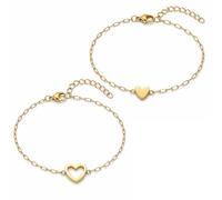 beaeuiii 2pcs Heart Bracelets for Women Friendship Bracelets Heart Bracelet | Adjustable Dainty Golden Hearts Bracelets, Suitble Give to Valentines Day Love and Friend Friendship Bracelet Gift