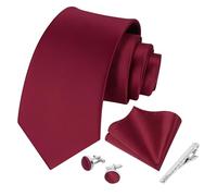 Beaface 5 PCS Ties for Men Wedding Business, Men Ties and Pocket Square Set Formal Solid Color Ties Set (Burgundy)