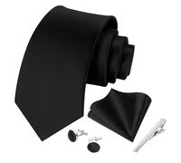 Beaface 5 PCS Ties for Men Wedding Business, Men Ties and Pocket Square Set Formal Solid Color Ties Set (Black)