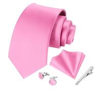 Beaface 5 PCS Ties for Men Wedding Business, Men Ties and Pocket Square Set Formal Solid Color Ties Set (Pink)