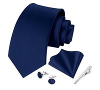 Beaface 5 PCS Ties for Men Wedding Business, Men Ties and Pocket Square Set Formal Solid Color Ties Set (Navy)