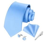 Beaface 5 PCS Ties for Men Wedding Business, Men Ties and Pocket Square Set Formal Solid Color Ties Set (Light Blue)