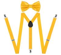 Beaface Braces for Men Trousers, Men's Braces with 3 Strong Clips and Bow Tie Set, Adjustable Elastic Suspenders for Wedding Business Casual (Yellow)