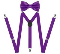 Beaface Braces for Men Trousers, Men's Braces with 3 Strong Clips and Bow Tie Set, Adjustable Elastic Suspenders for Wedding Business Casual (Purple)