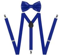 Beaface Braces for Men Trousers, Mens Braces with 3 Strong Clips and Bow Tie Set, Adjustable Elastic Suspenders Braces for Wedding Business Casual (Royal Blue)