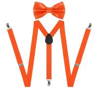 Beaface Braces for Men Trousers, Men's Braces with 3 Strong Clips and Bow Tie Set, Adjustable Elastic Suspenders for Wedding Business Casual (Orange)