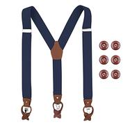 Beaface Men Braces with Buttons and Strong Clips, Heavy Duty Braces for Men Trousers Button End, Vintage Suspenders Braces for Men Elastic Adjustable Y Shape 1.4" Wide (Navy)