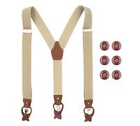 Beaface Men Braces with Buttons and Strong Clips, Heavy Duty Braces for Men Trousers Button End, Vintage Suspenders Braces for Men Elastic Adjustable Y Shape 1.4" Wide (Beige)