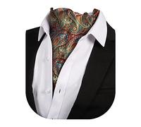 Beaface Men Cravats Ties, Ascot Ties Cravats for Men Paisley Floral Jacquard Woven Cravat Tie Wedding Business Party Casual (Peacock Blue/Gold)