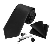 Beaface Men Ties Set, Black Ties for Wedding Business, Men's Ties and Pocket Square 5 PCS Set (Black)