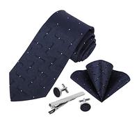 Beaface Men Ties Set, Navy Tie and Pocket Square Cufflinks Tie Clip 5 PCS Set, Mens Necktie for Wedding Business Formal (Navy White Dot)
